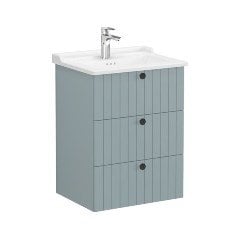 Vitra Root Groove 69488 Lavabo Dolabı, Üç Çekmeceli, 60 Cm, Mat Fiyord Yeşili, Klasik Lavabolu